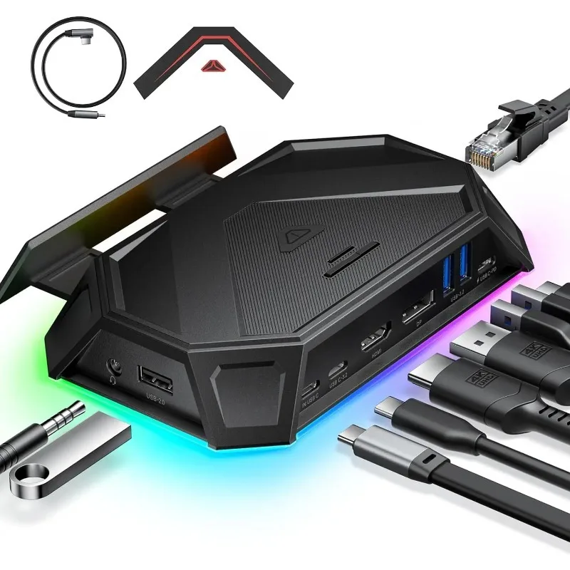 RGB Docking Station for ROG Ally, 12-in-1 ROG Ally Dock with 4K@120Hz & DisplayPort Gigabit Etherne USB-C 3.2 for Rog Ally