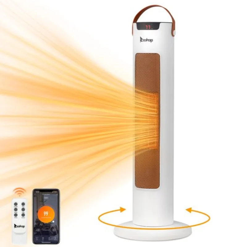 سخان مساحة برجي 24 بوصة 1500 وات، تطبيق واي فاي ذكي، جهاز تحكم عن بعد 60 ° مذبذب 9H مؤقت داخلي للمنزل والمكتب باللون الأبيض #1