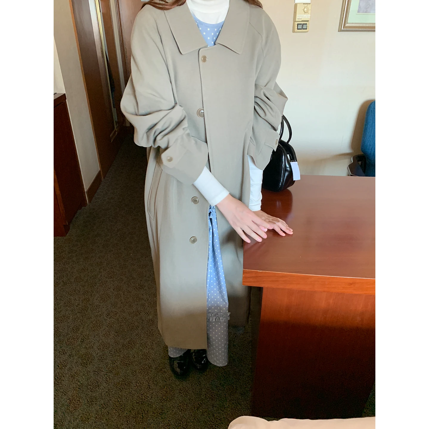 

Женское пальто ngzi Oni в корейском стиле с одной пуговицей, свободное, удлиненное, стройнящее, винтажное, средней длины, модное