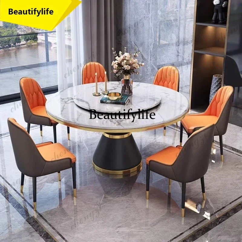 AA45  Modern Table and Chair Combination Round Table with Turntable Nordic Kitchen Furniture Luxury Dining Table