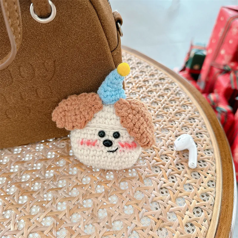 

For AirPods 4 1 2 3 Pro2 Pro 3 2025 Plush Birthday Hat Puppy Knitted Earbuds Charging Box Protective Sleeve Earphone Case Cover