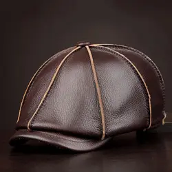 2023 Retro Octagonal Genuine Leather Hat Autumn Men's Cowhide Leather Beret Elegant Fashion Tongue Cap Snapback Caps For Men