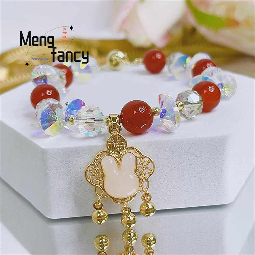 

Natural Rabbit Longevity Lock Bracelet Needlepoint Agate Amethyst Super Flash Crystal Hand Decoration Exquisite Fashion Jewelry