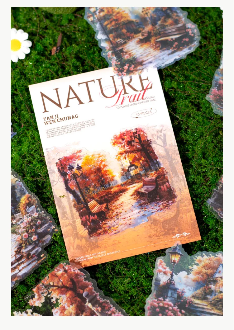 10pcs Stickers Nature Trail Landscaping Handbook DIY Material Decorative Stickers Supplies Package Scrapbook Cut 155*95mm