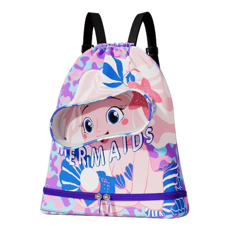 Swim Bag For Kids High Capacity Swim Backpack Dry Wet Separation Kids Drawstring Beach Bag Waterproof Adjustable For Sport