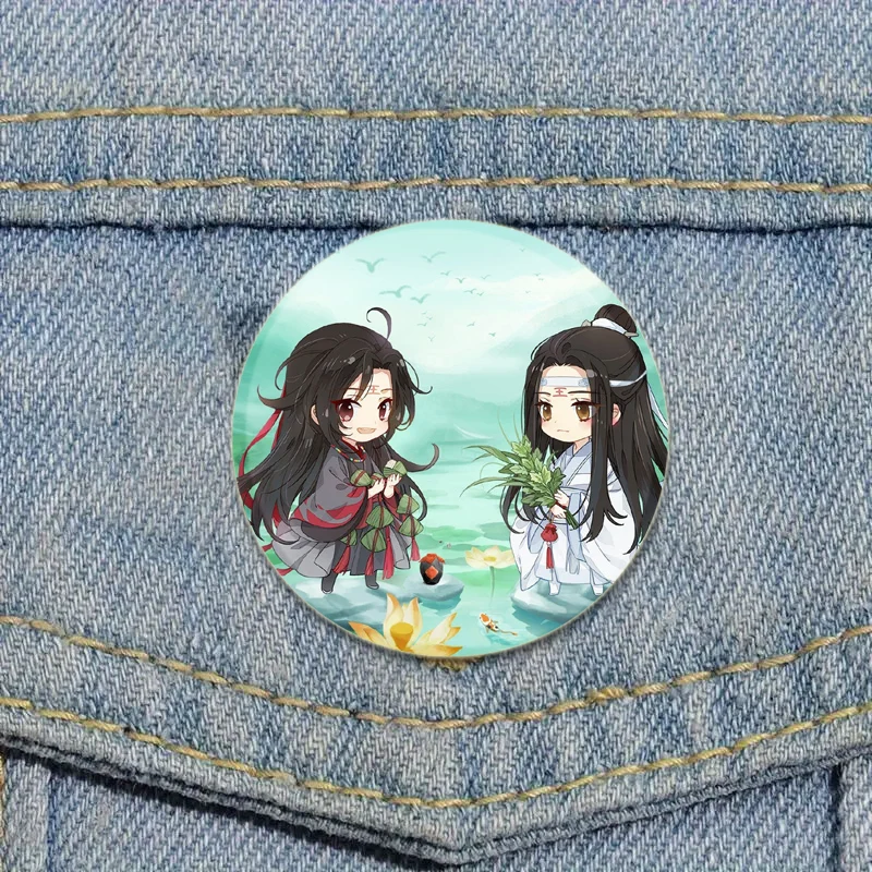 Aksesori perhiasan Pin Enamel lucu lencana Wei Wuxian Lan Wangji lencana kartun versi Q