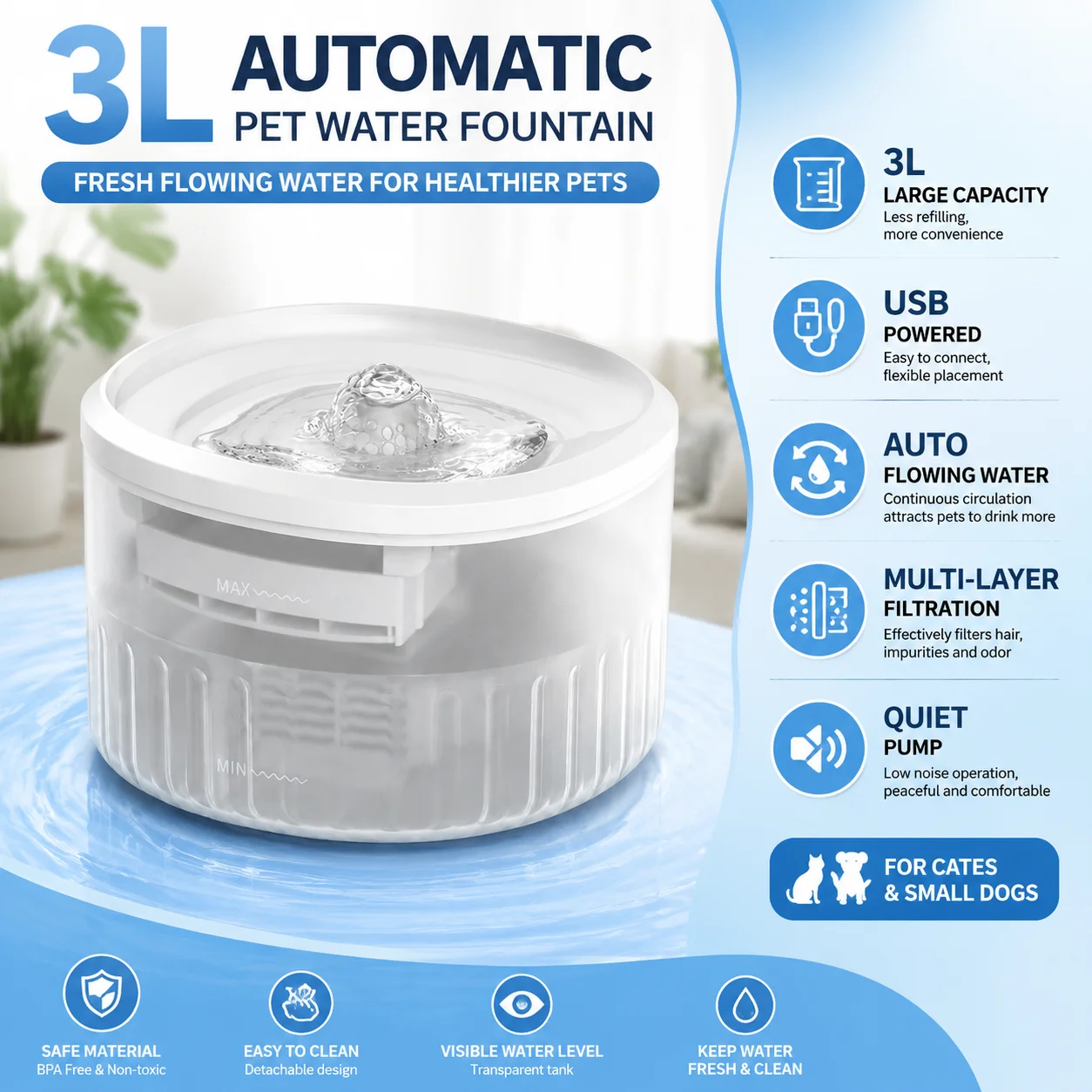 Automatic Cat Water Dispenser 3L - 3L Pet Su Çeşmesi Otomatik Kedi