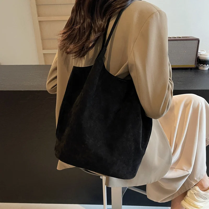 Retro-Damen-Umhängetasche aus Wildleder, neue einfarbige Farben, hohe Kapazität, lässige Tragetasche mit Reißverschluss, vielseitiges Nähgarn zum Basteln – Detail 12