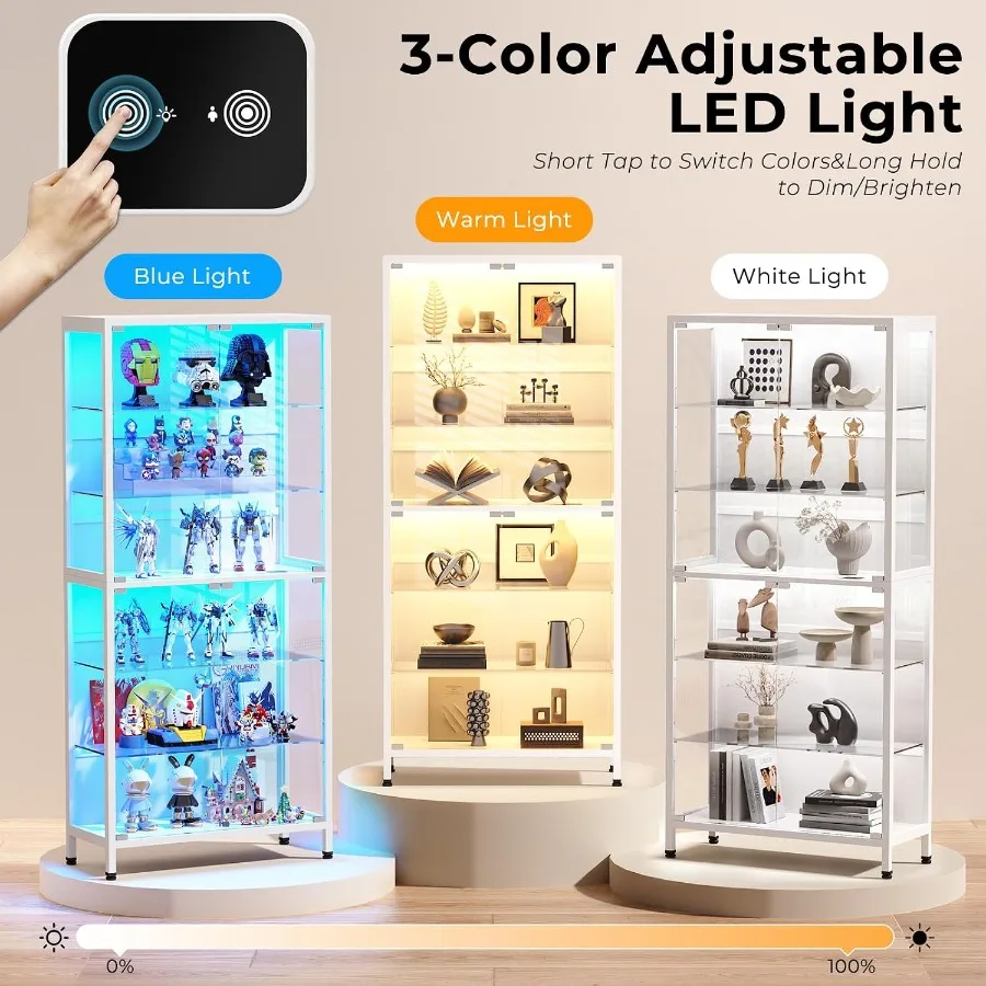 71.2" 6-Tier Display Cabinet with Glass Doors for Collectibles view 3