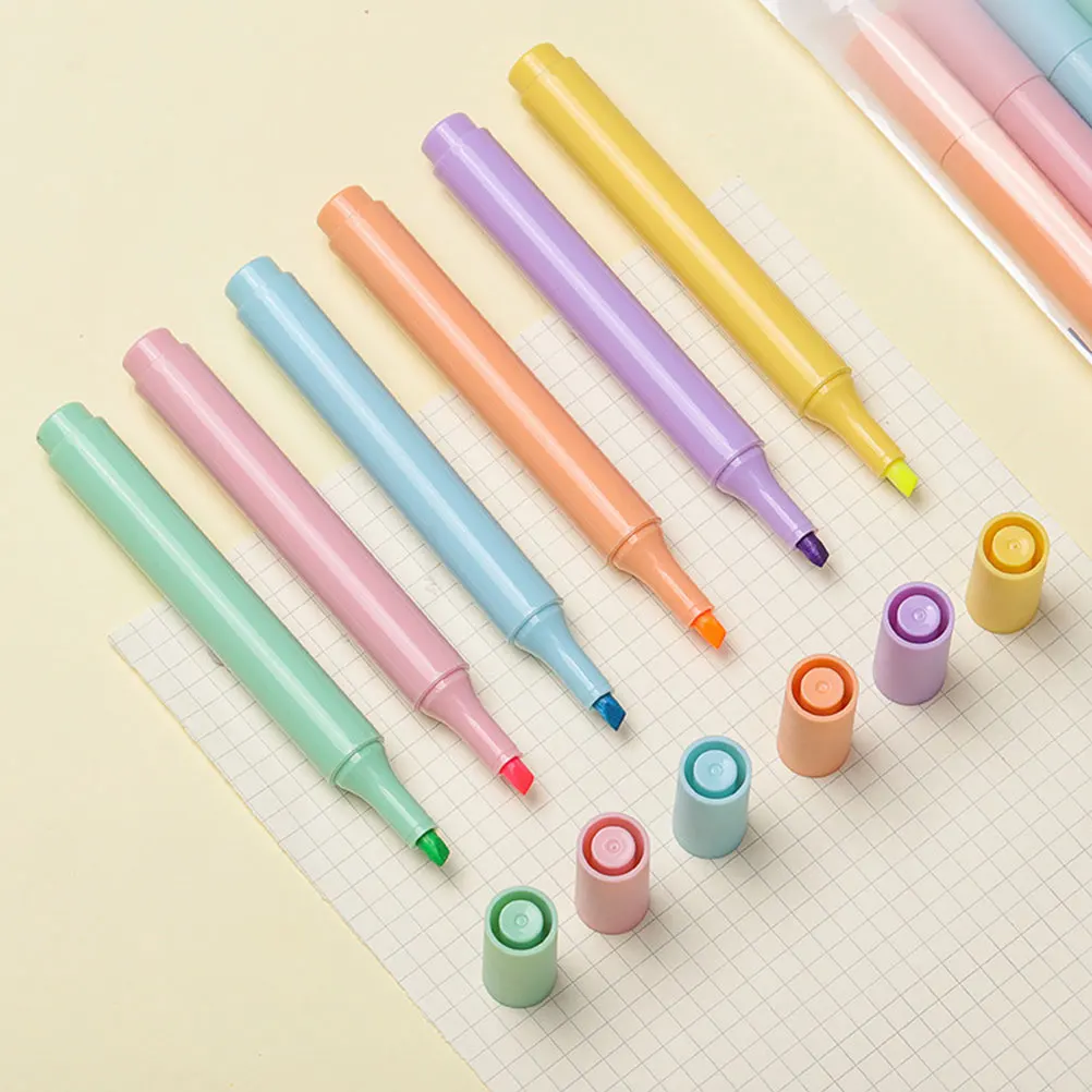6 Pcs Milk Tea Highlighter Pens Soft Colors Large Capacity Eye Protection Markers Student Bookmarks Study Aids Note Taking Tools