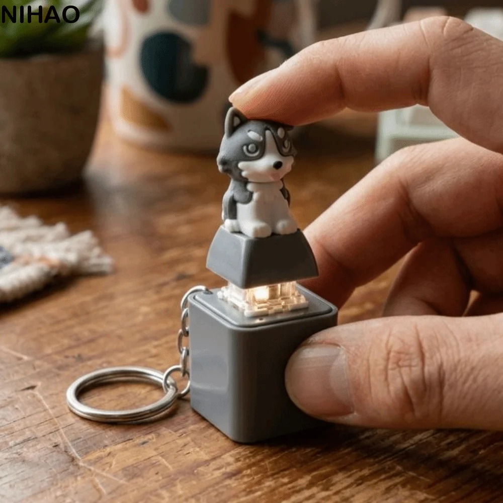 LED Light Animal Glowing Sound Keychain Novelty Clicky Sounding 3D Mechanical Button Click Tactile Switch Cartoon Animal