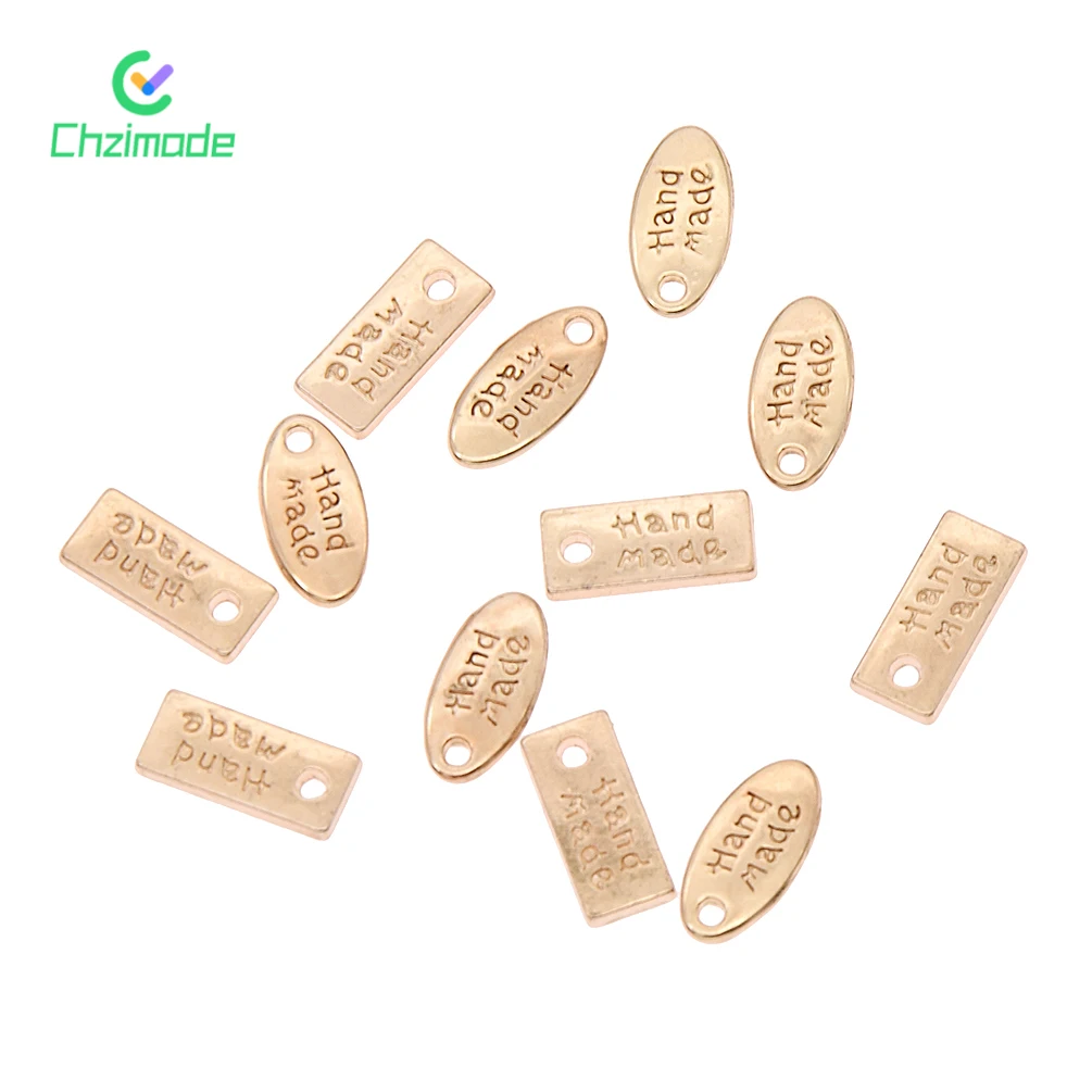 50PCS Metal Letter Labels Gold Handmade Tags For Garment Bags Rectangular Oval DIY Sewing Tags Clothes Decoration Accessories