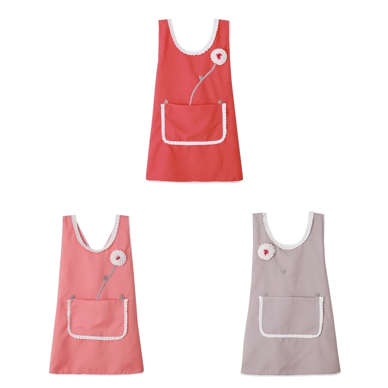 Korean Style Cross Back Apron with Pocket Sweet Cute Princess Bib Aprons for Women Gardening Painting Cooking Drawing M68E