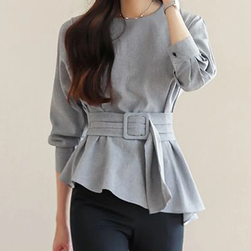 Top women's summer round neck design sense niche waist cinched seven quarter sleeve shirt women's shirt