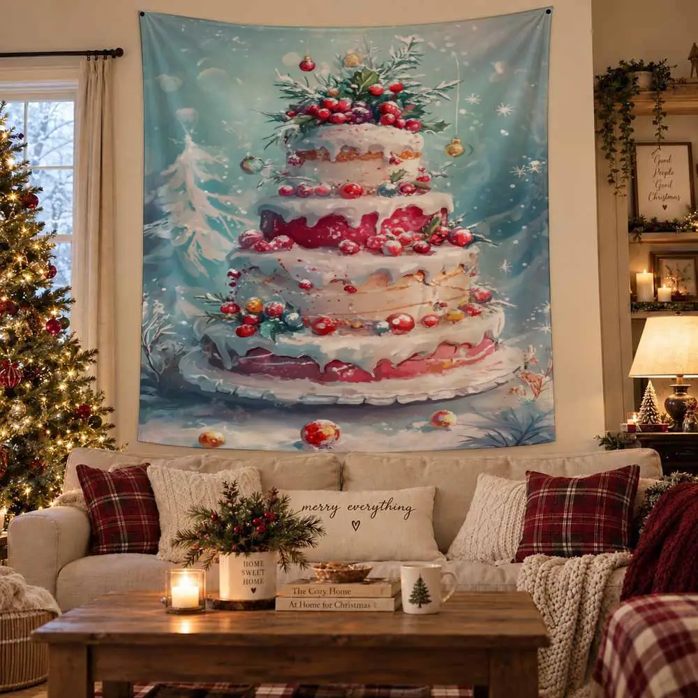 Snowy Christmas Gift Tapestry Christmas Wall Hanging Tapestry | Soft Fabric Mural Decor for Bedroom & Living Space