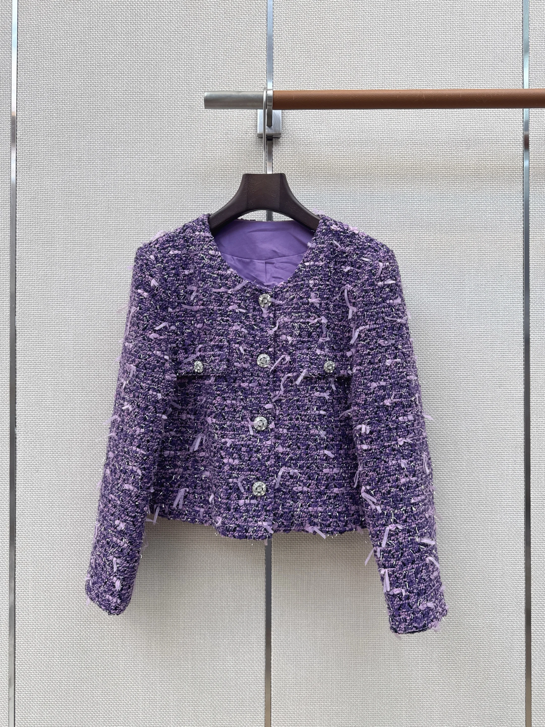 New Autumn Winter Round Neck Woven Coat, Four Decor Pockets