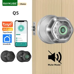 RAYKUBE Q5 Tuya BLE Fingerprint Electronic Lock Door Lock with Password/Key/Smartlife/Tuya APP Unlock Mute Setting From APP