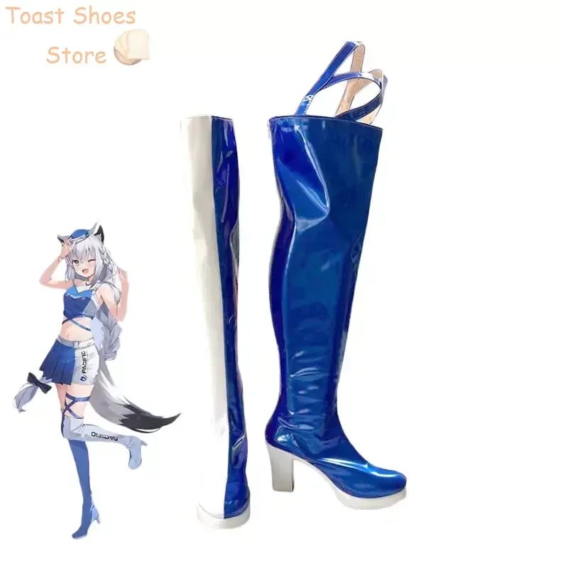 Shirakami Fubuki Cosplay Shoes Halloween Carnival Boots PU Leather Shoes Vtuber Cosplay Props Costume Prop