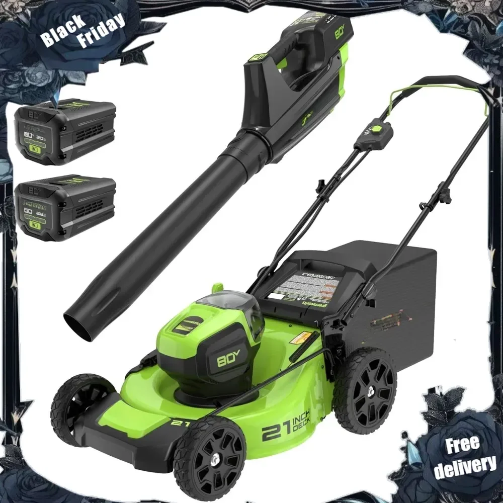 80V 21” Brushless (Push) Cordless Electric Lawn Mower + (500 CFM) Axial Leaf Blower (75+ Compatible Tools)