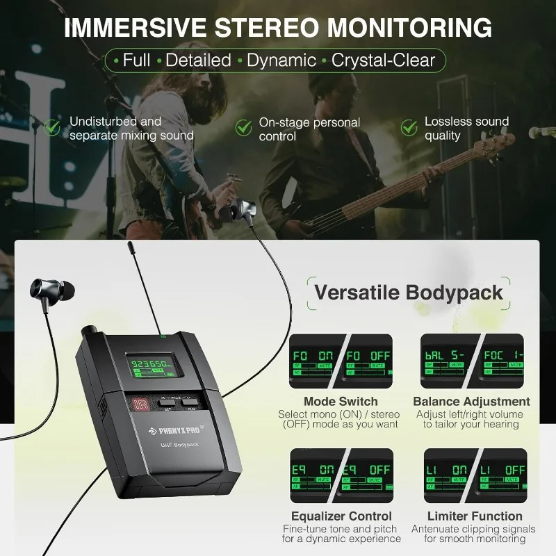 ワイヤレスインイヤーモニター,本物のステレオデバイス,uhf iem,ミュージシャン用モニター,89周波数のメタルステージモニター