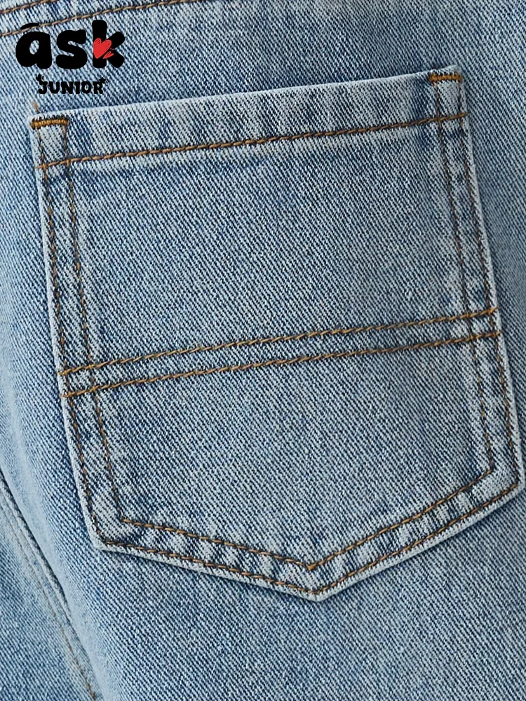 اسأل جونيور مستقيم واسع الساقين الأطفال فضفاض المظليين السراويل الاطفال السراويل الجينز الأولاد الجينز الربيع والخريف #6