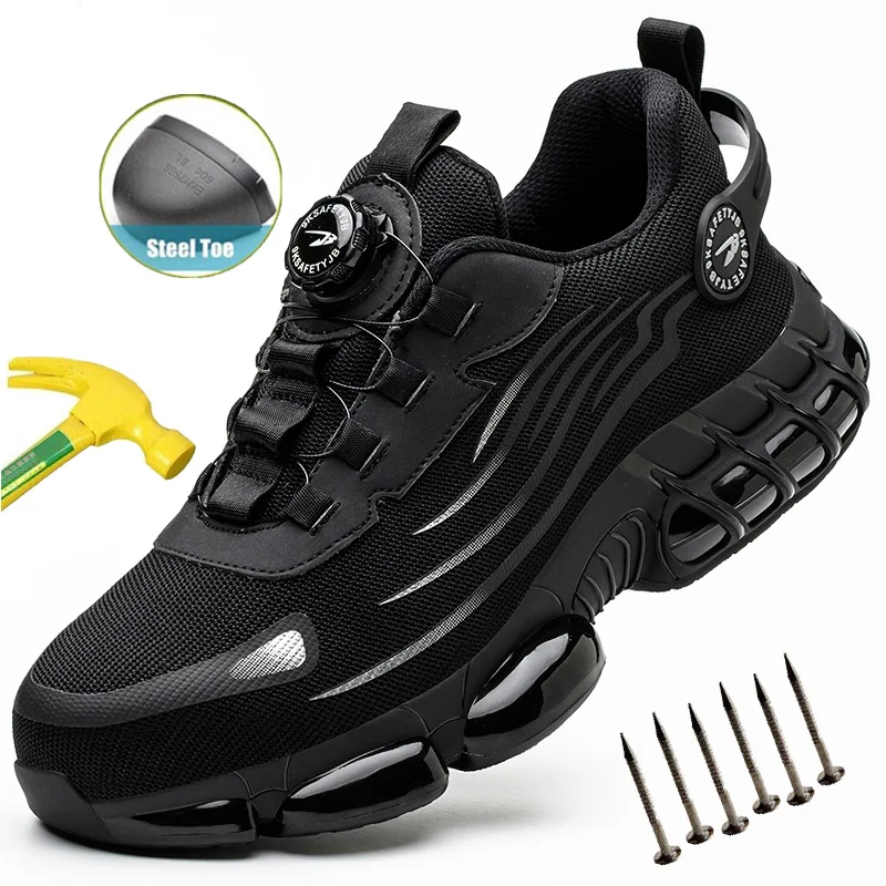 Rotating Button Work Safety Shoes For Men Breathable Work Sneakers Steel Toe Shoes Anti-puncture Non Slip Safety Protective Shoe