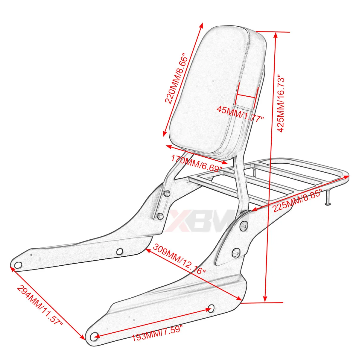 Motorcycle Backrest Sissy Bar Luggage Rack For Honda Shadow VLX 600 VLX600 VT600 1999 2000 2001 2002 2003 2004 2005 2006 2007