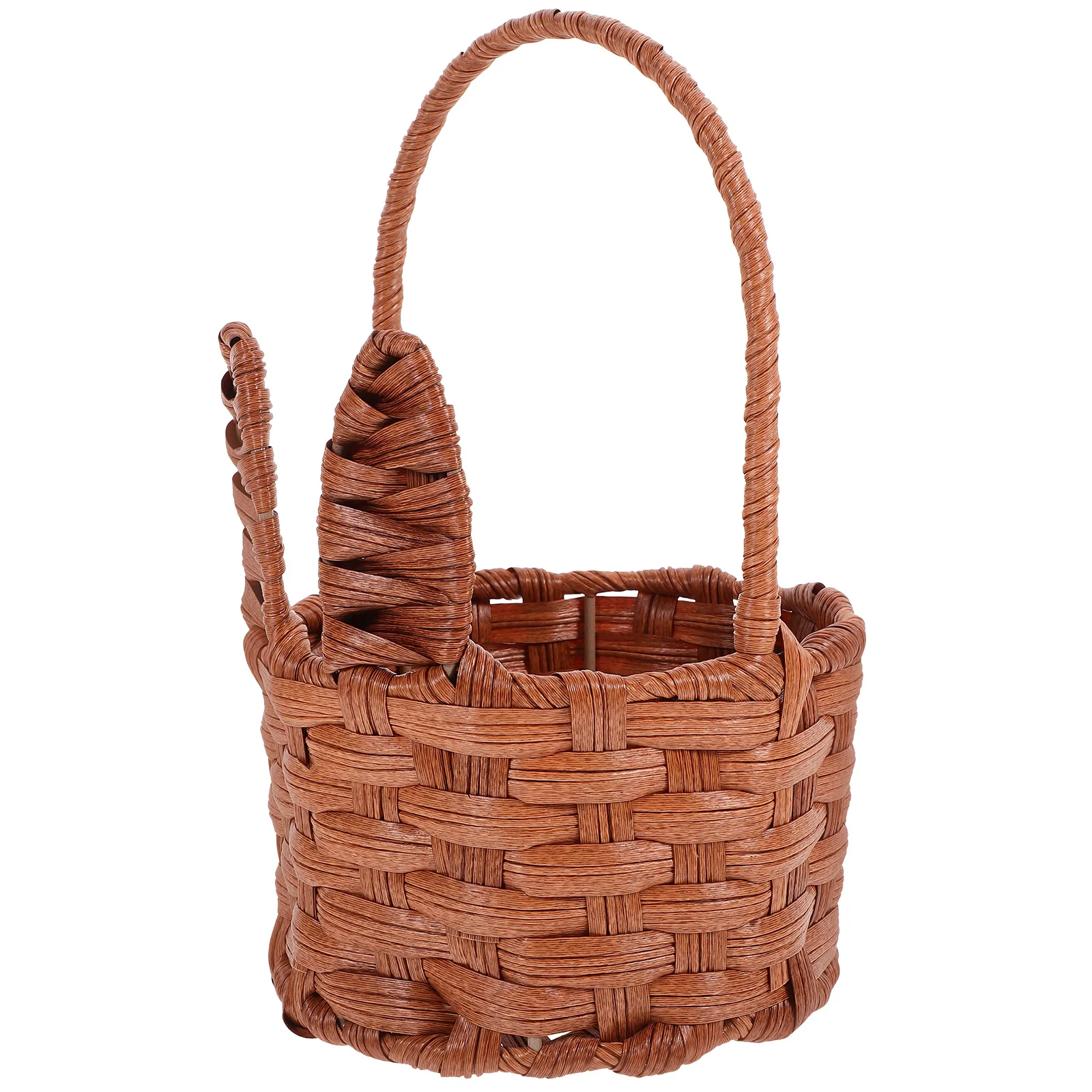 

Easter Bunny Ear Egg Basket Small Hand Woven Storage Decorative Iron PP Portable Picnic Fruit Flower Gift Round Handle