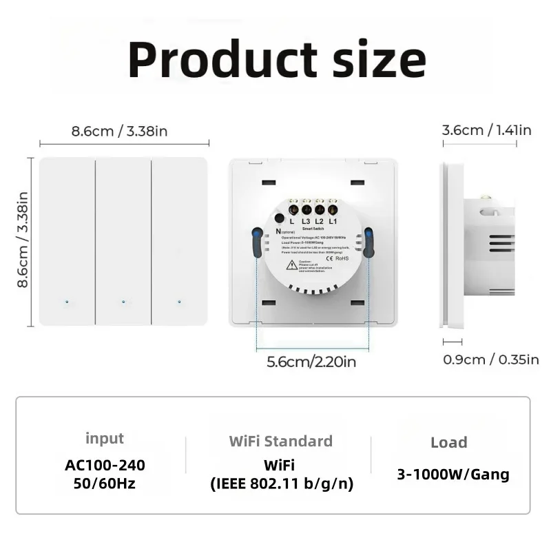 Tuya Smart Switch WiFi Push Button Wall Light Switches EU مع/بدون سلك محايد متوافق مع Alexa Google Home Alice Smart Home