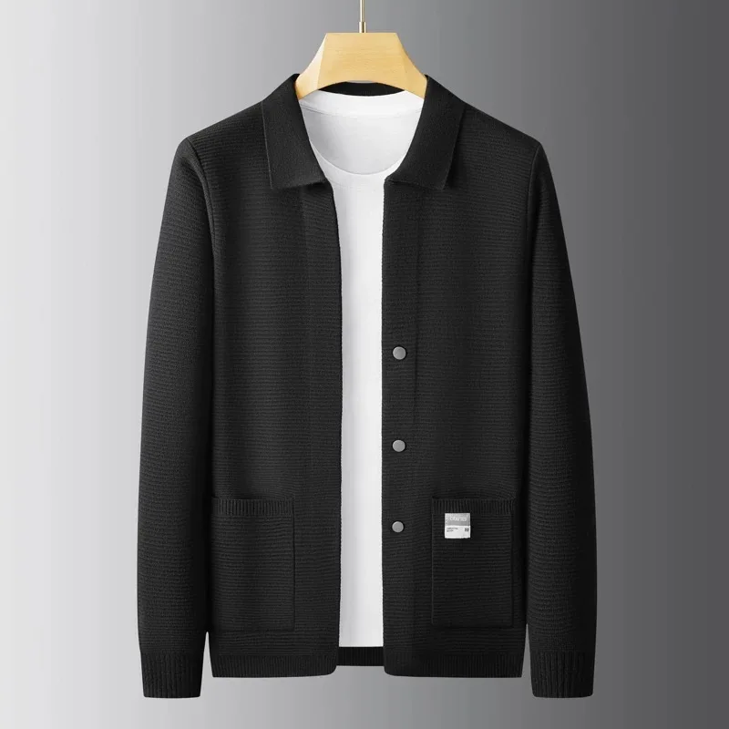 

Fashion letter embroidered pocket knitted cardigan men high-end brand best-selling trend comfort casual button lapel coat jacket