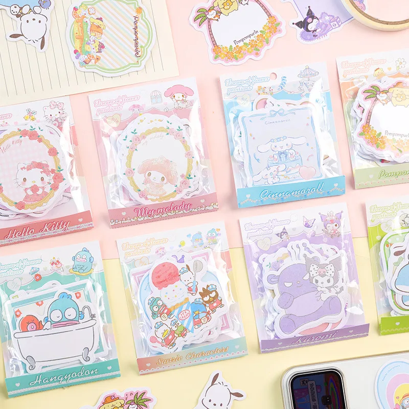 

Набор наклеек Sanrio Hello Kitty: милые мультяшные цветочные павильоны, стикеры для записей, этикетки, бумага для сообщений, герметичные наклейки