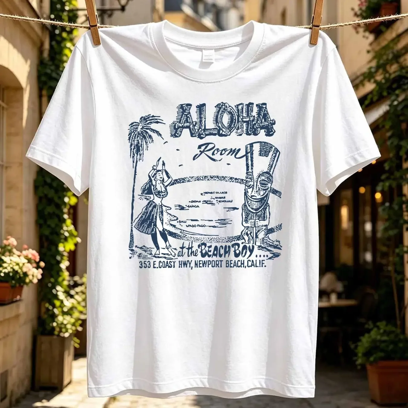 washed T Shirt Retro Tiki tee Bar Restaurant Mug Rum Polynesian Hula The Aloha Room CA long or short sleeves vintage Washed