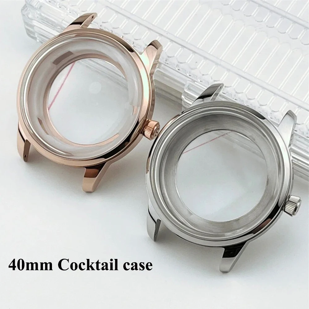 Cocktail Watch Case 40mm Arch Glass Fit NH35/NH38 Automatic Movement Transparent Backcover Steel Case Fit 35mm NH35 Dial