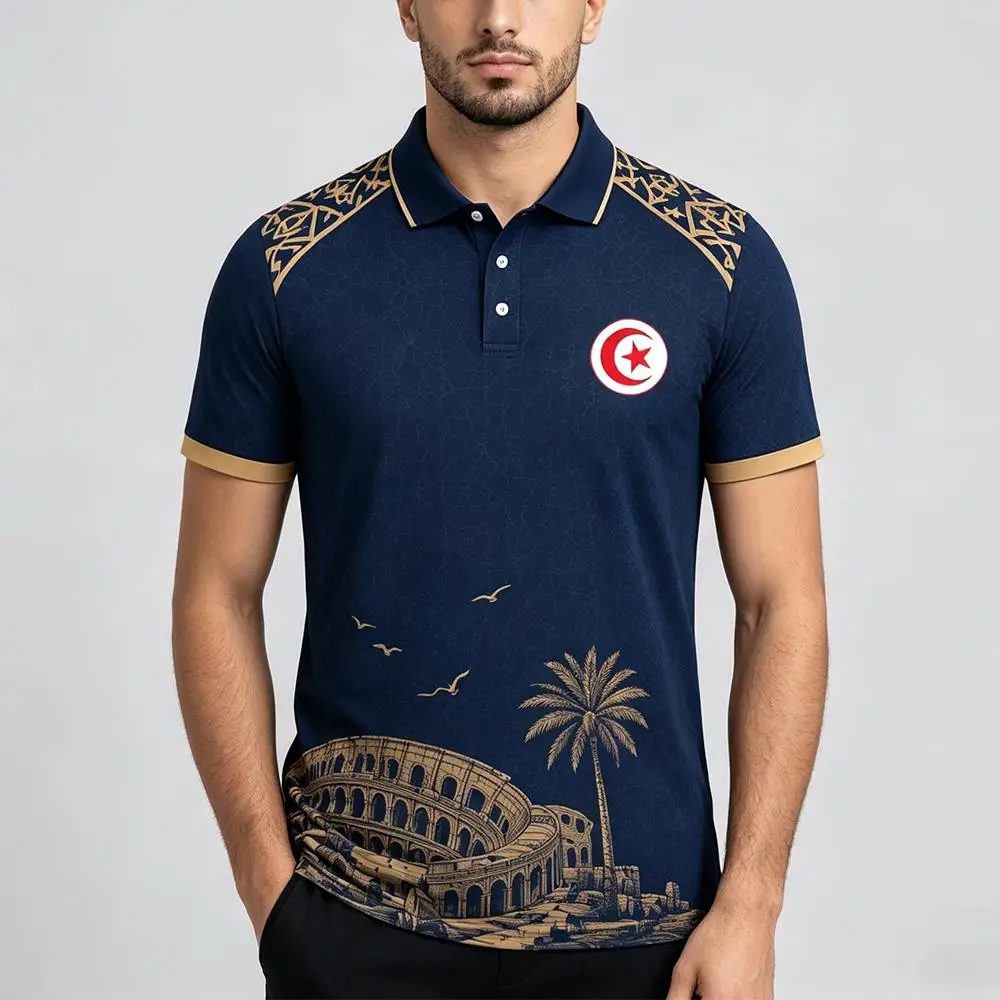 2026 New Tunisia Flag Print Polo Shirt Tunisian City Landmark Pattern Men Women Street Fashion Clothes Classic Lapel Button Tops