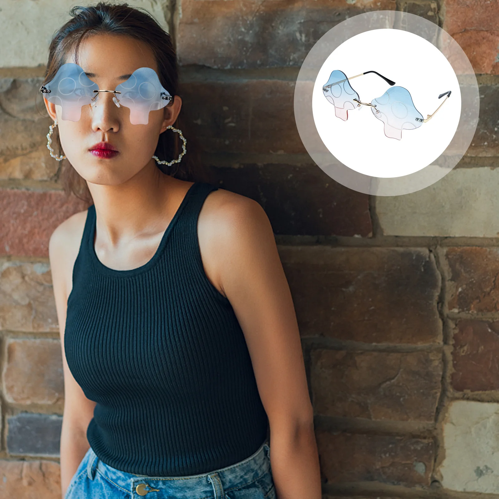 

1Pair Mushroom Sunglasses Frameless Irregular Eyewear Photo Prop Creative Party Glasses Stylish Sunglasses for Men