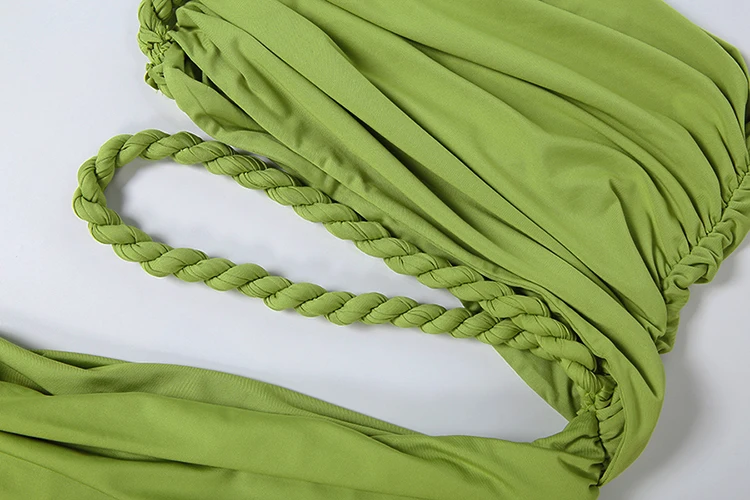 Sisterlinda Rope Patchwork Modekleid für Damen, sexy, hohler, schräger Kragen, gerüschtes Band, ärmellos, elegant, für Urlaub, Party, figurbetont – Detail 7