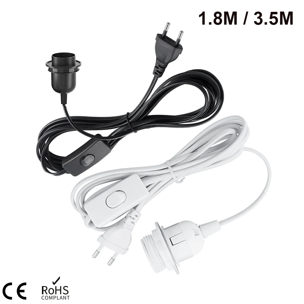 1.8m 3.5m Power Cord Cables E26 E27 Half Teeth Lamp Base Holder With Switch Wire EU Plug For Pendant Led Bulbs Fixture Hang lamp