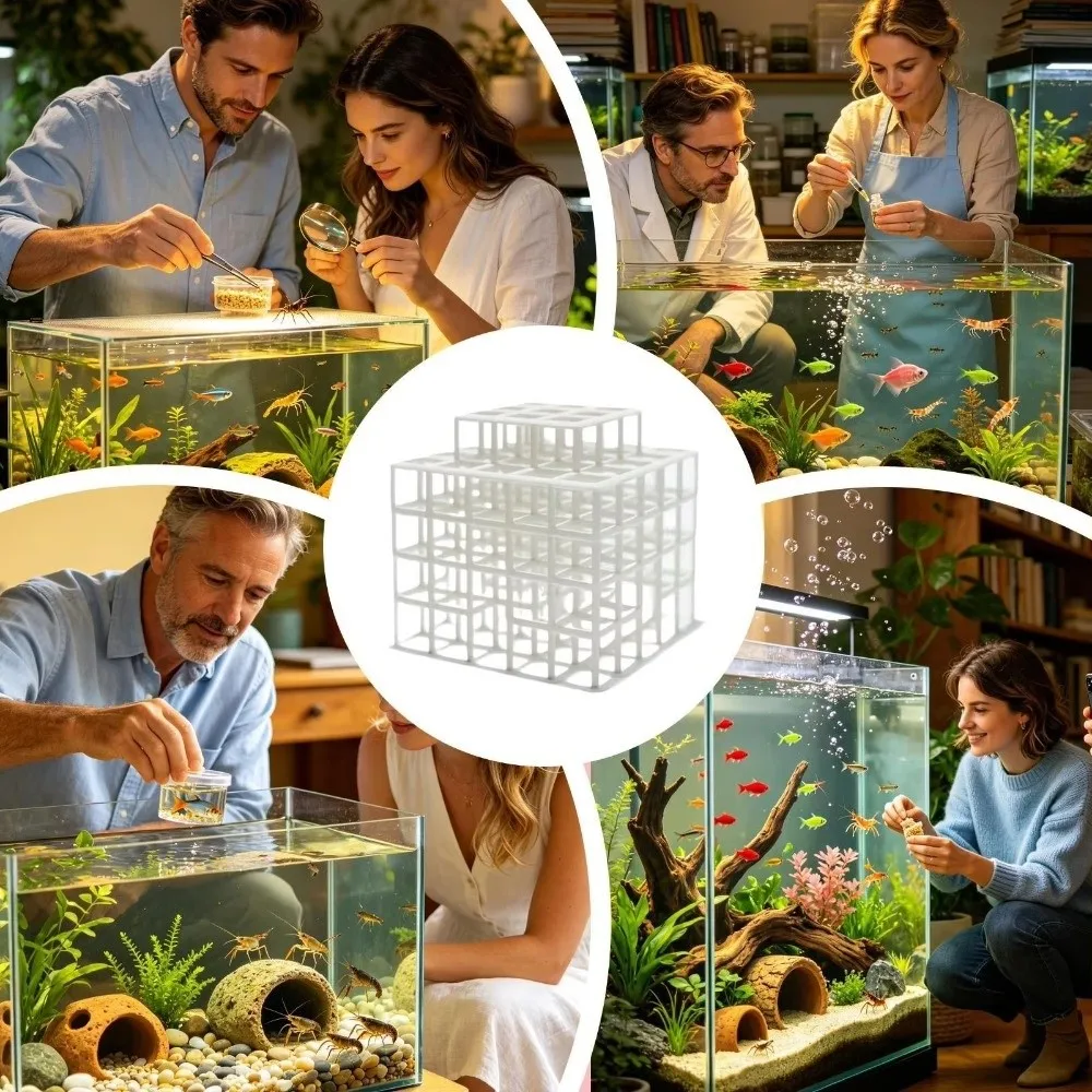 3D Printed Aquarium Cave Ornament Hollowed-out Design Natural Look Betta Shelter Cave Grid Multi-level Multi-level Structure