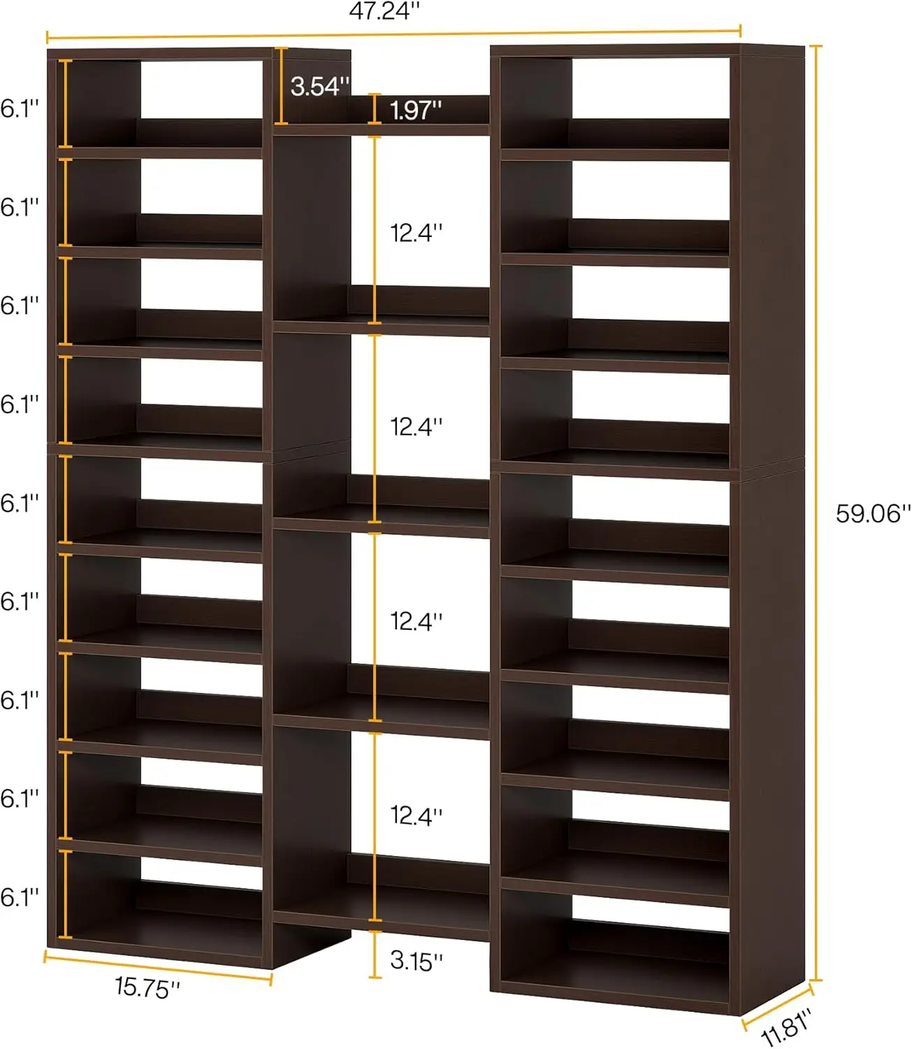 14-Tier Wooden Shoe Rack, Freestanding Tall Shoe Shelf, Shoe Storage Cabinet with 22 Open Cubbies, 46 Pairs Wide Entr