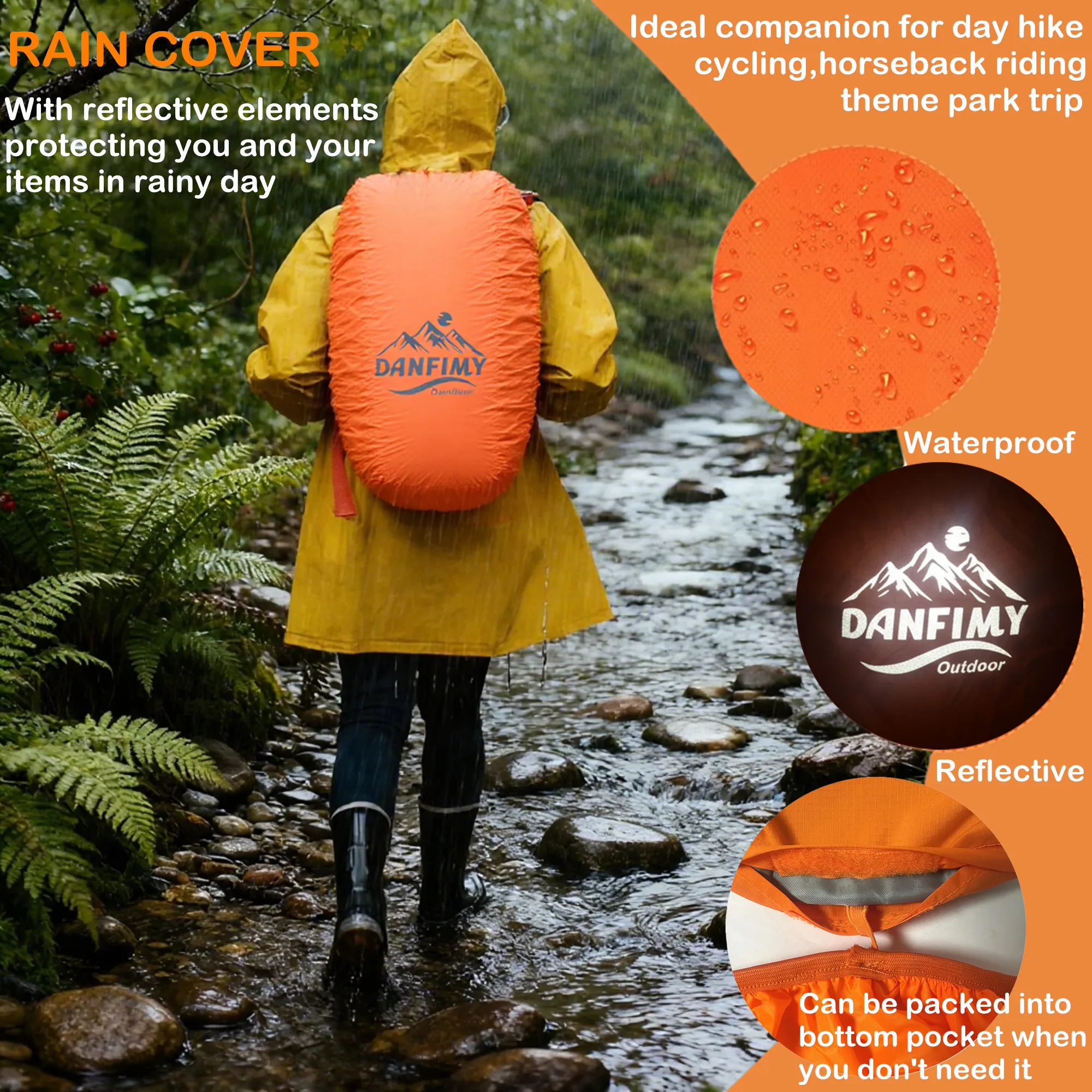 حقيبة ظهر خفيفة الوزن للمشي لمسافات طويلة مع غطاء للمطر، حقيبة نهارية مقاومة للماء للرحلات للرجال والنساء، حقيبة رياضية متينة للاستخدام في الهواء الطلق للسفر