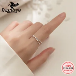 Trustdavis Real 925 Silver Fashion and Minimalist Double-layer Geometric Ring for Women Daily Wear Jewelry Gift DS107