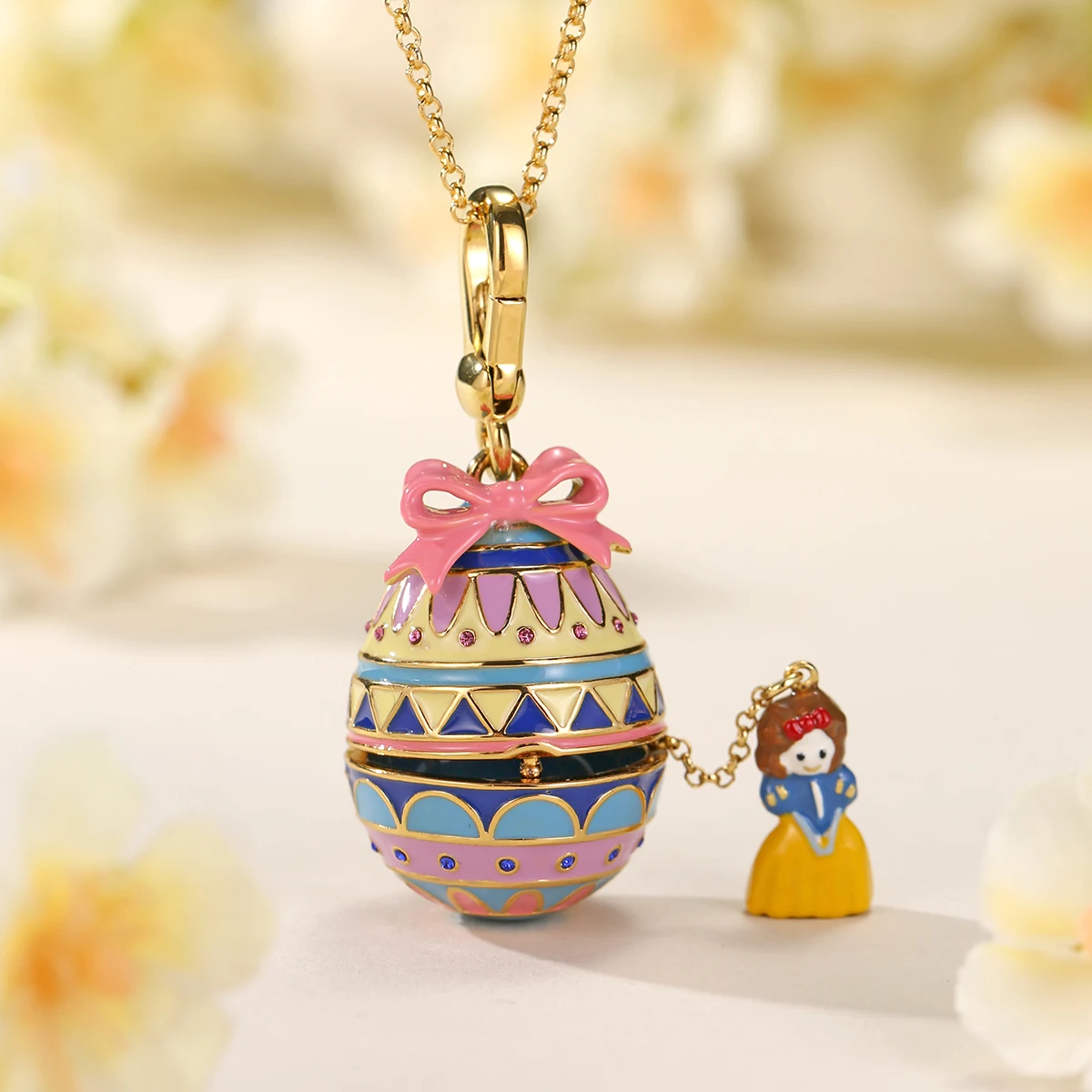 

1Pcs Fashion Openable Princess Enamel Bow Egg Copper Pendant Necklace For Women Cute Sweet Birthday Party Jewelry Easter Gift