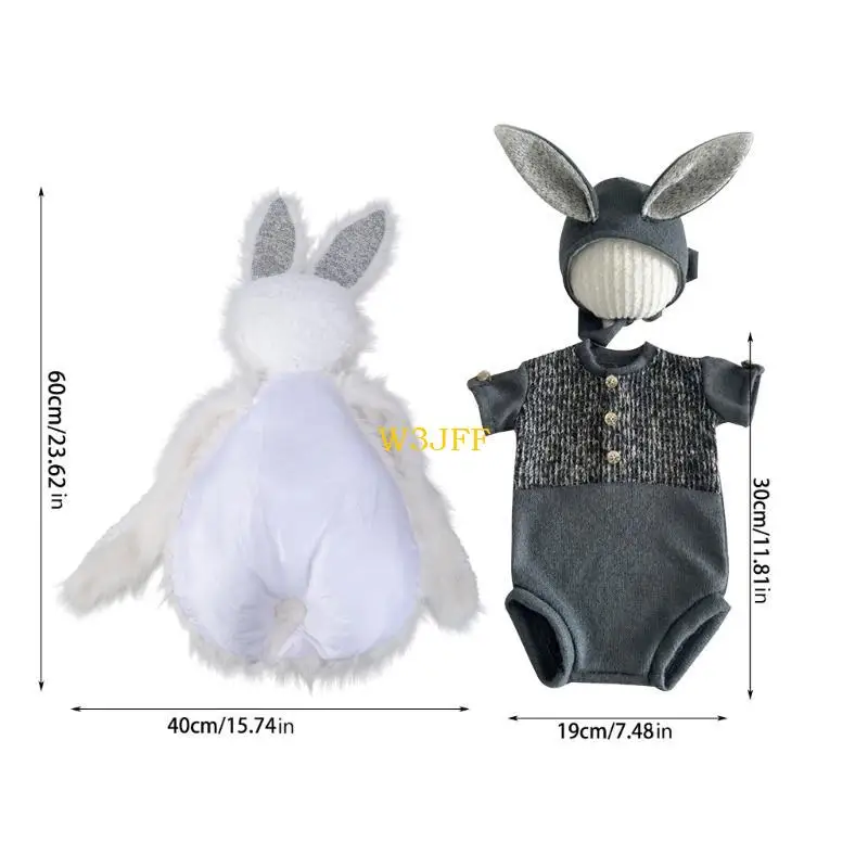 W3JF الطفل رومبير أرنب الأذن قبعة دمية التصوير يشكلون وسادة الوليد دش هدية #6