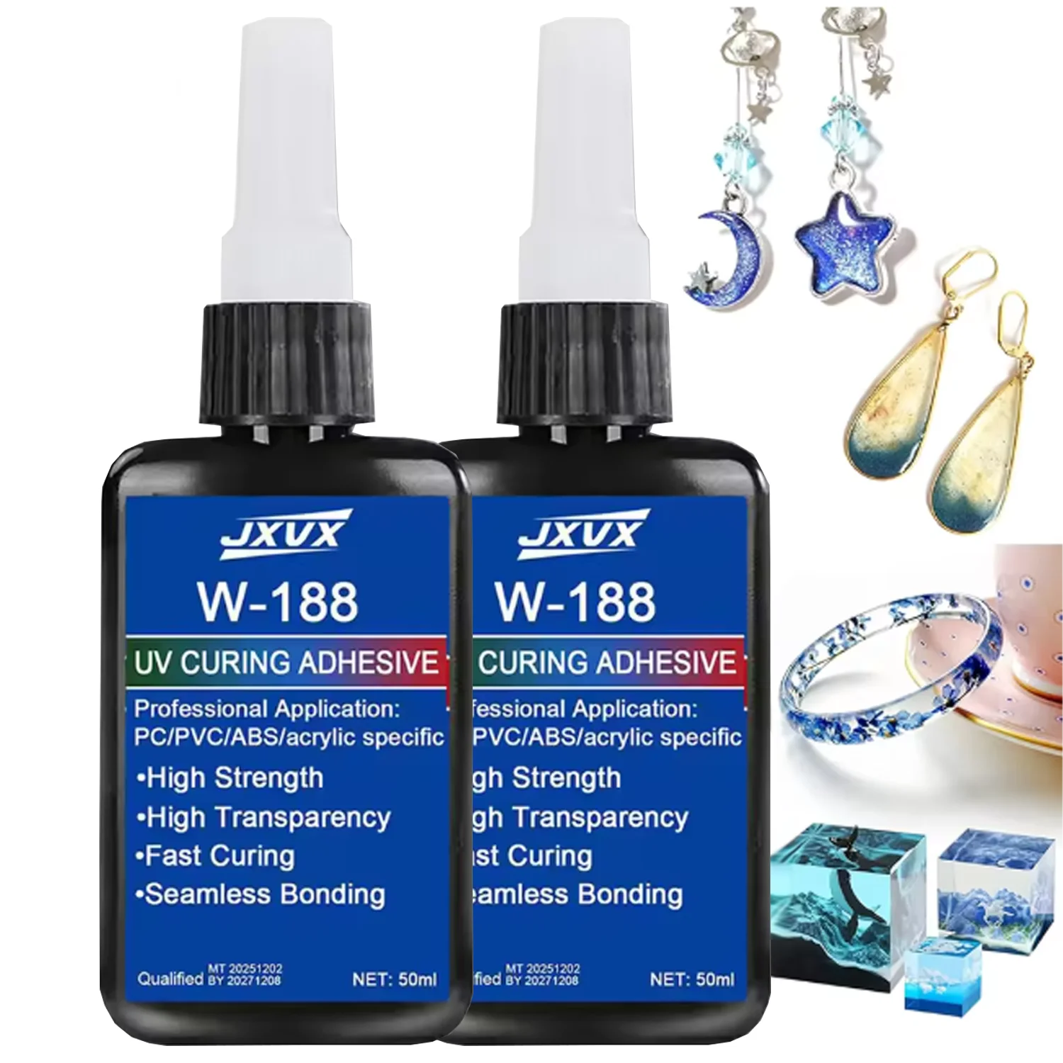 Epoxy Uv Resin Kit - JXVX 50ML クリアUVレジン ハードタイプ 1分速硬化型紫外線硬化エポキシレジン接着剤 キャスティングモールド