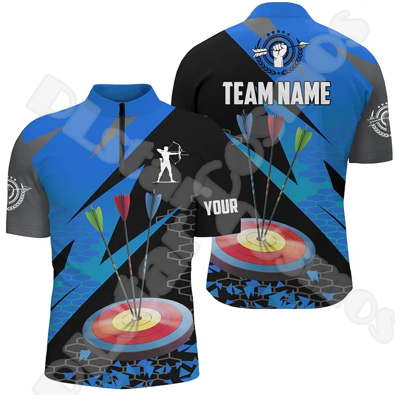 

Custom Name Archery Shooting Player Flame Graffiti Tattoo Retro 3DPrint Harajuku Summer Short Sleeves Zip Polo Shirts Jersey X7