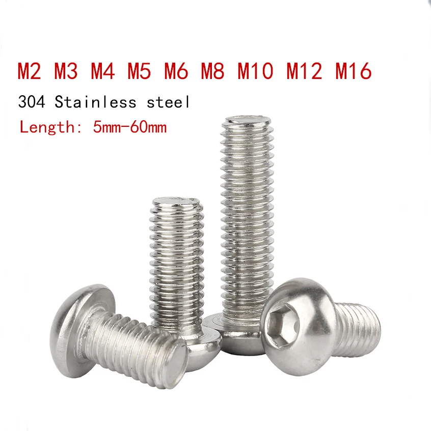 304 Stainless Steel Hexagon Socket Bolt Half Circle Pan Head Screw DIN7380  M2 M3 M4 M5 M6 M8 M10 M12 M16