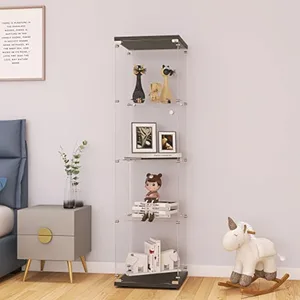 Glass Display Cabinet 4-Shelf with Door and Lock Curio Cabinets Upgraded Quick-Install Style Tempered Glass Floor Standing Book