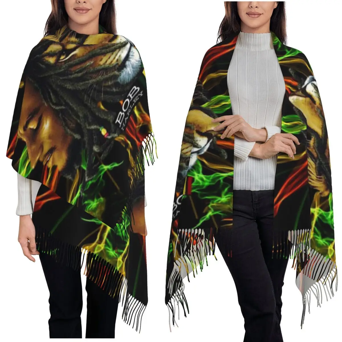 

Ямайка, певица, регги, рок-боб, марли, шарф, шарфы с кисточками, женские мягкие теплые шали и накидки, длинная осенне-зимняя шаль, накидка