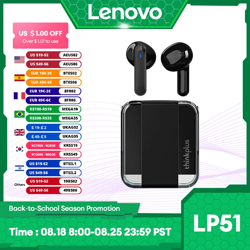 

Выбор оригинальных беспроводных наушников Lenovo LP51 Tws Bluetooth V5.4, эргономичные наушники-вкладыши с вышивкой, наушники с длительным режимом ожидания