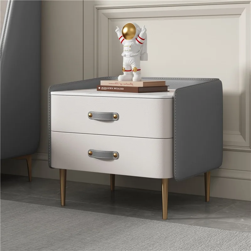 bedside table Italian simple light luxury rock slab countertop Nordic leather art complete bedroom storage bedside cabinet all s